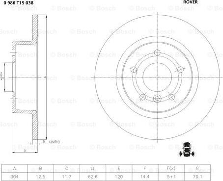 BOSCH 0 986 T15 038 - Brake Disc autospares.lv