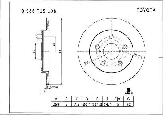 BOSCH 0 986 T15 198 - Brake Disc autospares.lv