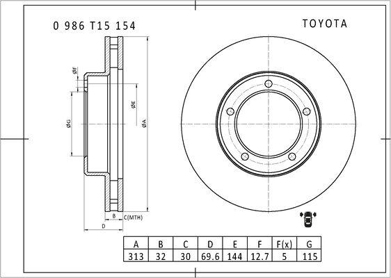 BOSCH 0 986 T15 154 - Brake Disc autospares.lv