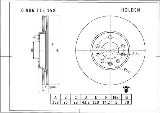 BOSCH 0 986 T15 158 - Brake Disc autospares.lv