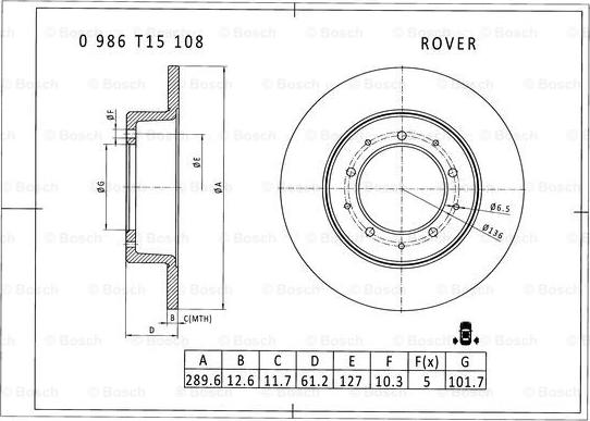 BOSCH 0 986 T15 108 - Brake Disc autospares.lv