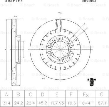 BOSCH 0 986 T15 118 - Brake Disc autospares.lv