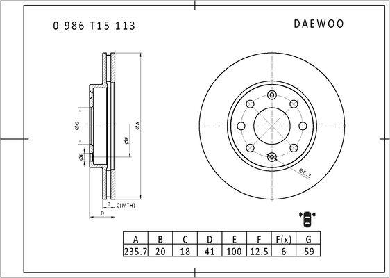 BOSCH 0 986 T15 113 - Brake Disc autospares.lv