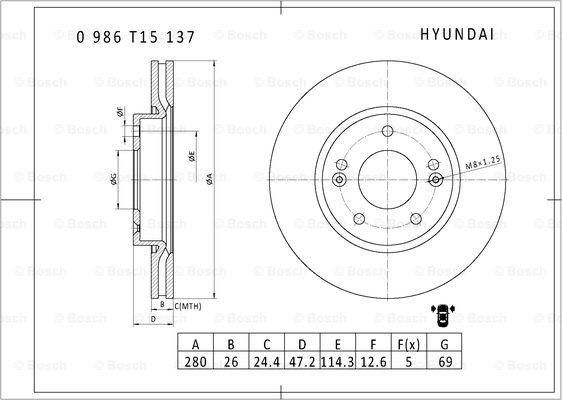 BOSCH 0 986 T15 137 - Brake Disc autospares.lv