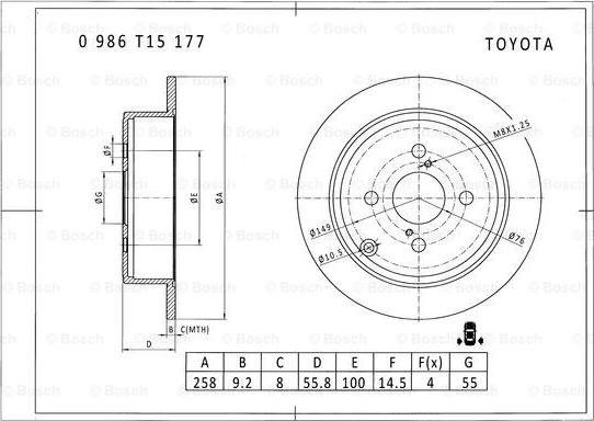 BOSCH 0 986 T15 177 - Brake Disc autospares.lv