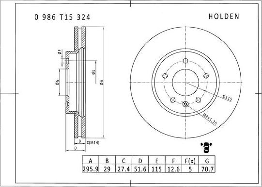 BOSCH 0 986 T15 324 - Brake Disc autospares.lv