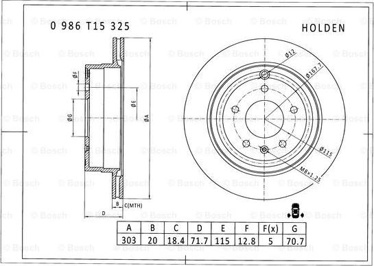 BOSCH 0 986 T15 325 - Brake Disc autospares.lv