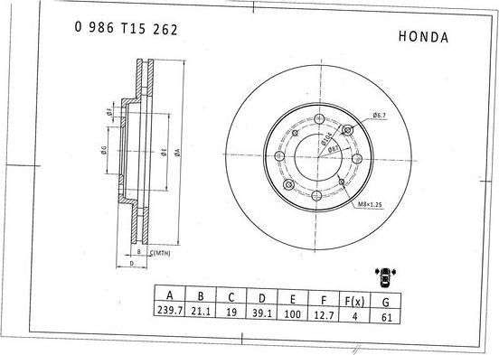 BOSCH 0 986 T15 262 - Brake Disc autospares.lv