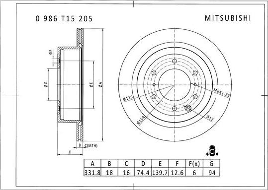 BOSCH 0 986 T15 205 - Brake Disc autospares.lv