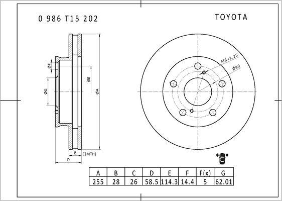 BOSCH 0 986 T15 202 - Brake Disc autospares.lv