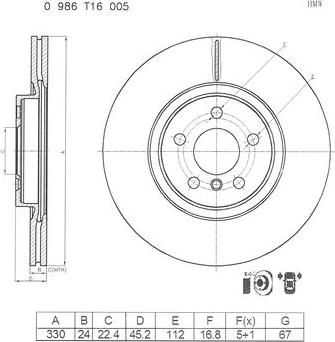 BOSCH 0 986 T16 005 - Brake Disc autospares.lv