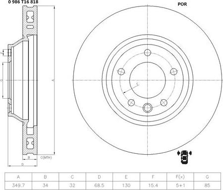 BOSCH 0 986 T16 818 - Brake Disc autospares.lv