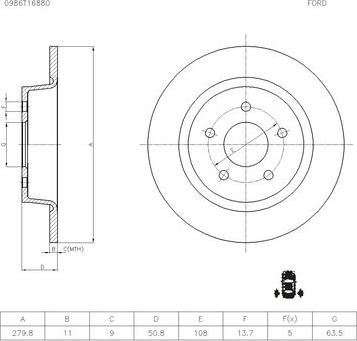 BOSCH 0 986 T16 880 - Brake Disc autospares.lv