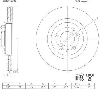 BOSCH 0 986 T16 309 - Brake Disc autospares.lv