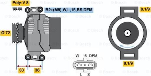 BOSCH 0 124 555 008 - Alternator autospares.lv