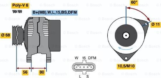 BOSCH 0 124 555 010 - Alternator autospares.lv