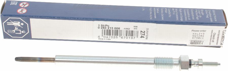 BOSCH 0 250 213 006 - Glow Plug autospares.lv