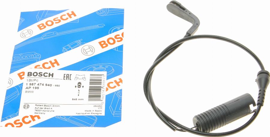 BOSCH 1 987 474 940 - Warning Contact, brake pad wear autospares.lv