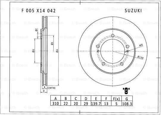 BOSCH F 005 X14 042 - Brake Disc autospares.lv