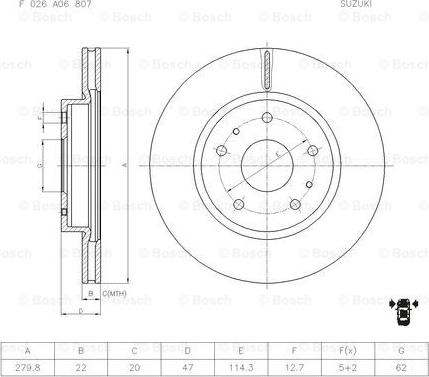 BOSCH F 026 A06 807 - Brake Disc autospares.lv