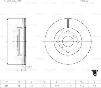 BOSCH F 026 A00 956 - Brake Disc autospares.lv