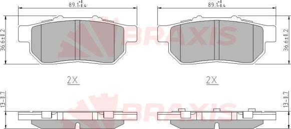 Braxis AA0628 - Brake Pad Set, disc brake autospares.lv