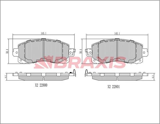 Braxis AA0712 - Brake Pad Set, disc brake autospares.lv