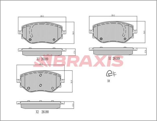Braxis AA0787 - Brake Pad Set, disc brake autospares.lv