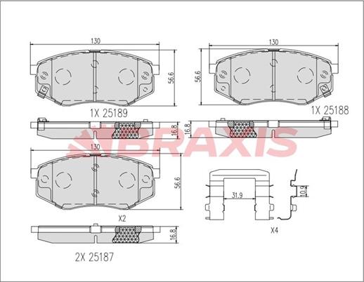 Braxis AB0619 - Brake Pad Set, disc brake autospares.lv