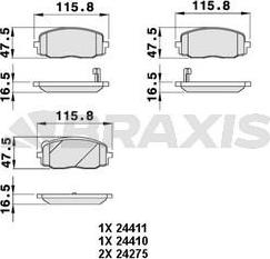 Braxis AB0052 - Brake Pad Set, disc brake autospares.lv