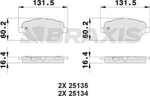 Braxis AB0025 - Brake Pad Set, disc brake autospares.lv