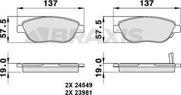 Braxis AB0137 - Brake Pad Set, disc brake autospares.lv