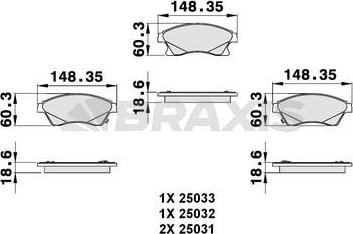 Braxis AB0128 - Brake Pad Set, disc brake autospares.lv