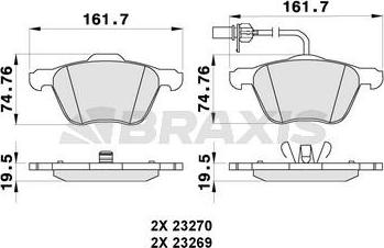 Braxis AB0289 - Brake Pad Set, disc brake autospares.lv