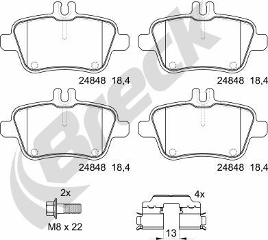 Breck 24848 00 704 00 - Brake Pad Set, disc brake autospares.lv