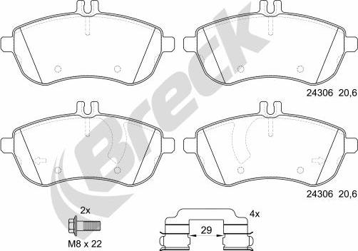 Breck 24306 00 701 10 - Brake Pad Set, disc brake autospares.lv