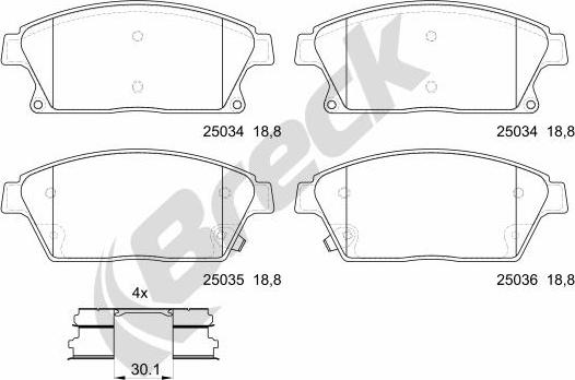 Breck 25034 00 701 10 - Brake Pad Set, disc brake autospares.lv