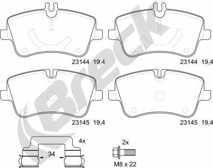 Breck 23144 00 701 30 - Brake Pad Set, disc brake autospares.lv