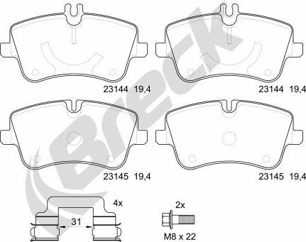 Breck 23144 00 701 20 - Brake Pad Set, disc brake autospares.lv