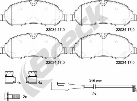 Breck 22034 00 703 00 - Brake Pad Set, disc brake autospares.lv