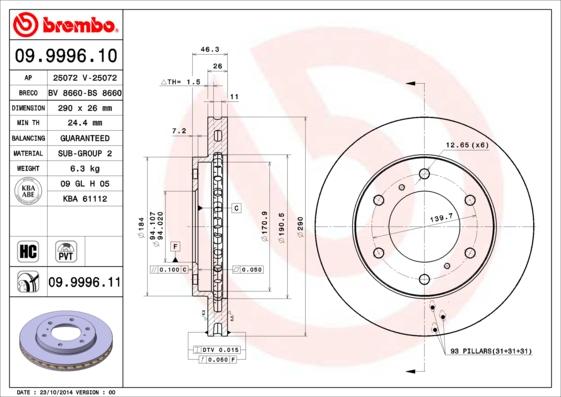 Brembo 09.9996.10 - Brake Disc autospares.lv