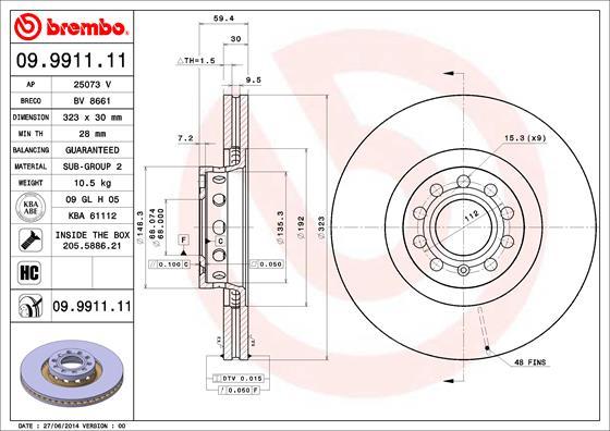 Brembo 09.9911.11 - Brake Disc autospares.lv