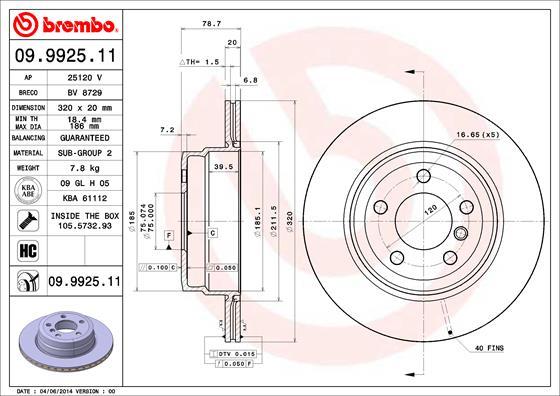 Brembo 09.9925.11 - Brake Disc autospares.lv