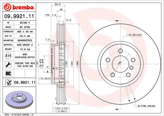Brembo 09.9921.11 - Brake Disc autospares.lv