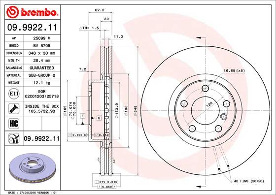 Brembo 09.9922.11 - Brake Disc autospares.lv