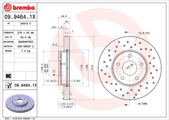 Brembo 09.9464.1X - Brake Disc autospares.lv