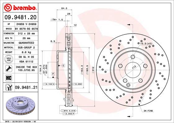 Brembo 09.9481.20 - Brake Disc autospares.lv