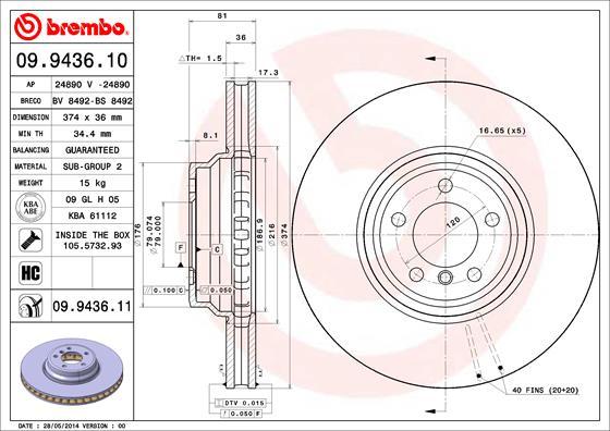 Brembo 09.9436.10 - Brake Disc autospares.lv