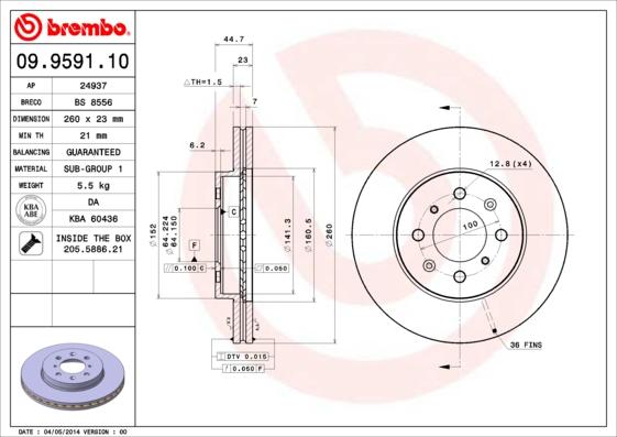 Brembo 09.9591.10 - Brake Disc autospares.lv