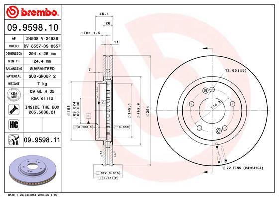 Brembo 09.9598.11 - Brake Disc autospares.lv
